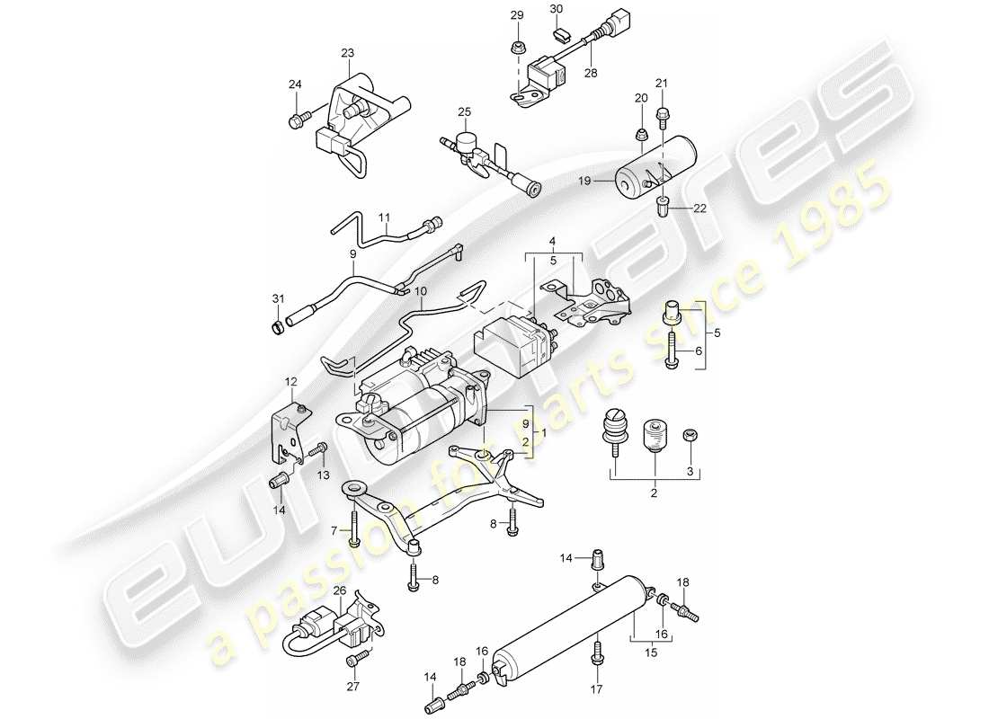 porsche 2010 (cayenne e1 9pa) sistema autonivelante diagrama de piezas