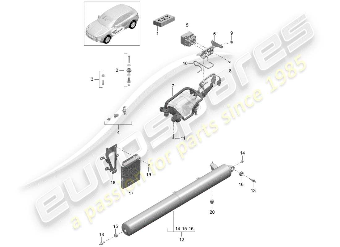 porsche 2018 (macan) sistema autonivelante diagrama de piezas
