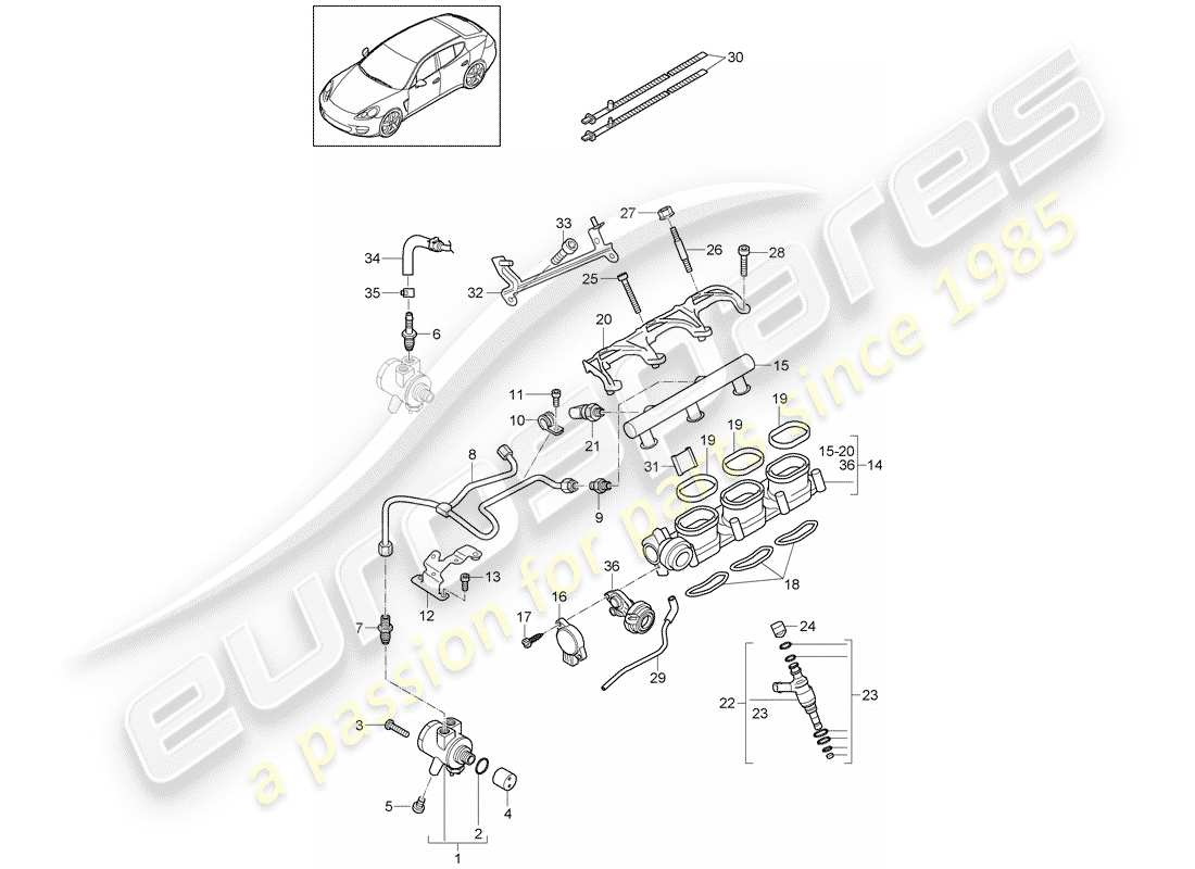 porsche 2013 (panamera 970) tubo de recogida de combustible diagrama de piezas