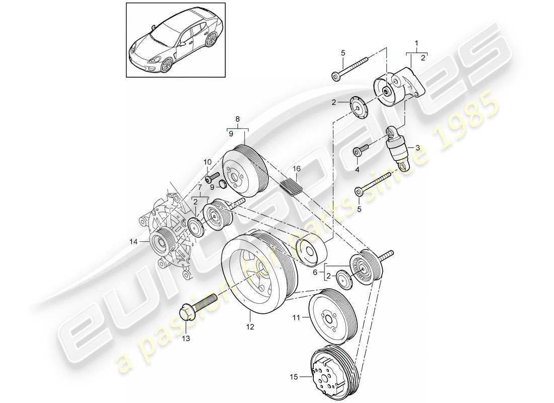 porsche 2014 (panamera 970) diagrama de pieza del tensor de correa