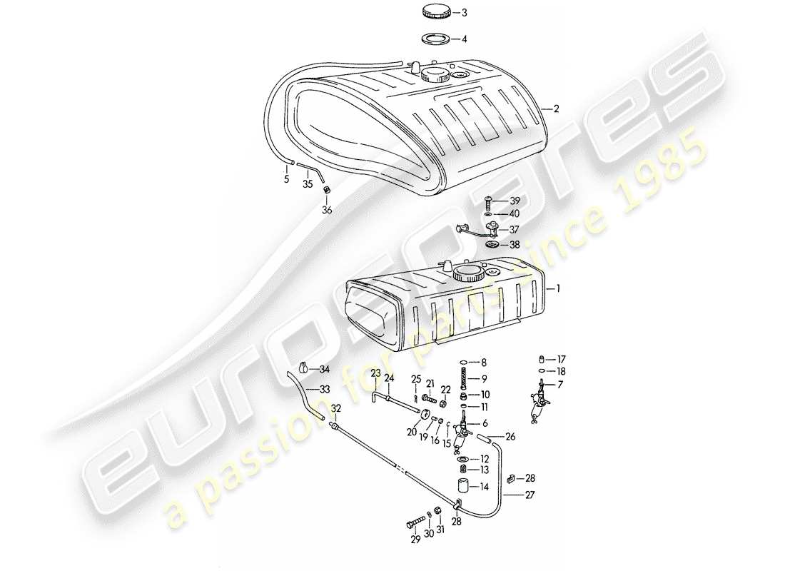 porsche 1962 (356b/356c) depósito de combustible diagrama de piezas