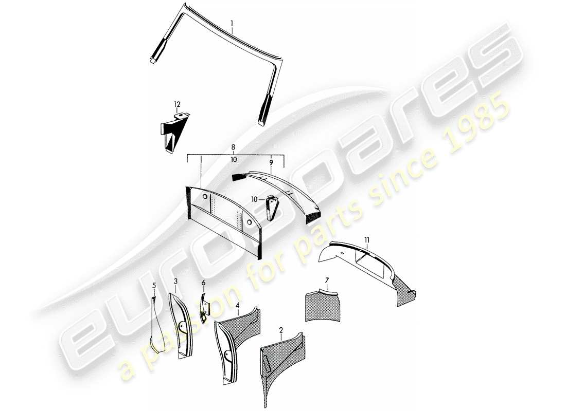 porsche 1962 (356b/356c) paneles interiores diagrama de piezas