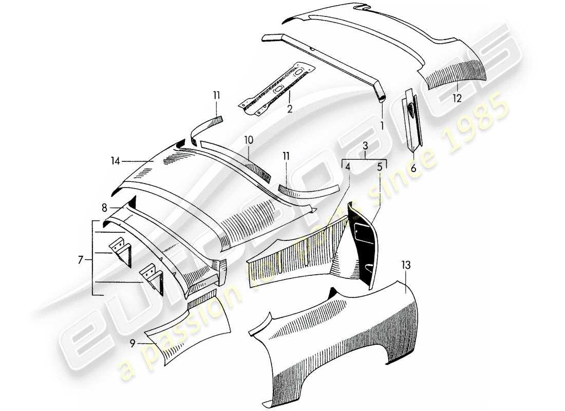 porsche 1954 (356/356a) paneles exteriores - guardabarros diagrama de piezas