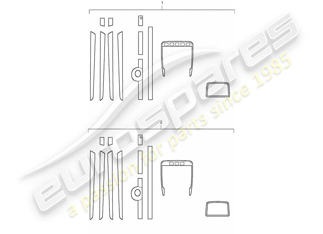 porsche 2017 (tequipment cayenne) 1 establecer molduras de acabado para diagrama de piezas