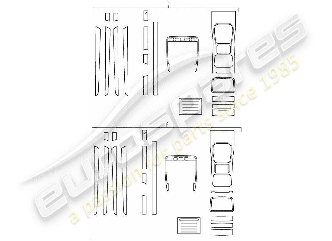 porsche 2017 (tequipment cayenne) 1 establecer molduras de acabado para diagrama de piezas