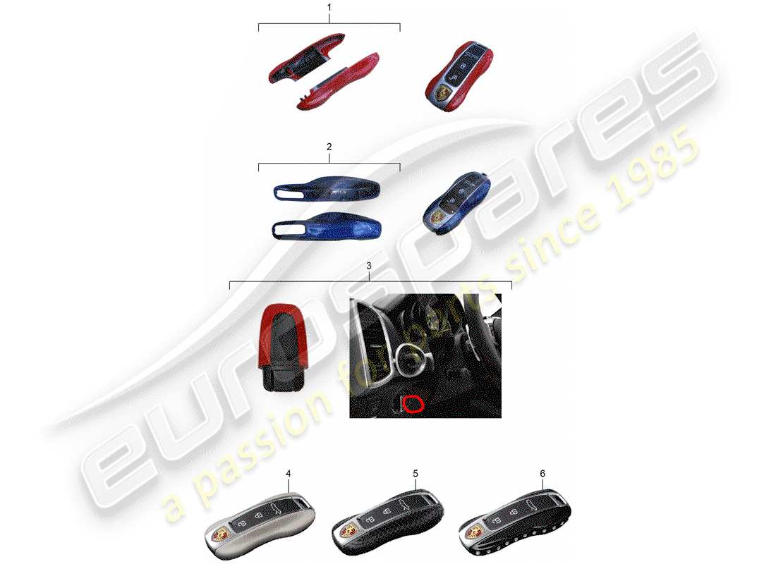porsche 2016 (tequipment cayenne) diagrama de piezas de la cubierta de llave