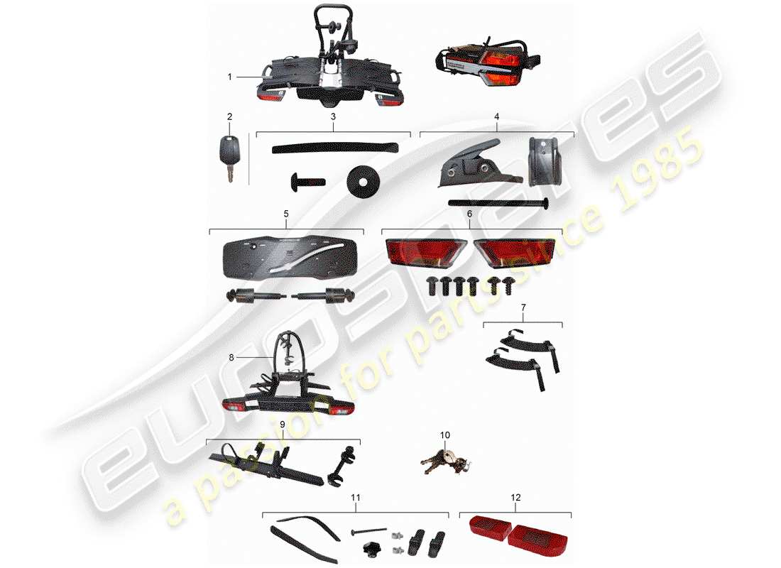 porsche 2015 (tequipment cayenne) portabicicletas para diagrama de piezas