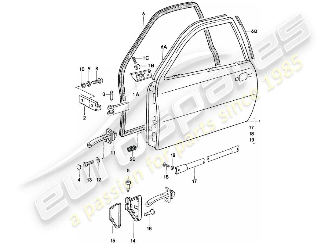 porsche 1982 (924) puerta diagrama de piezas