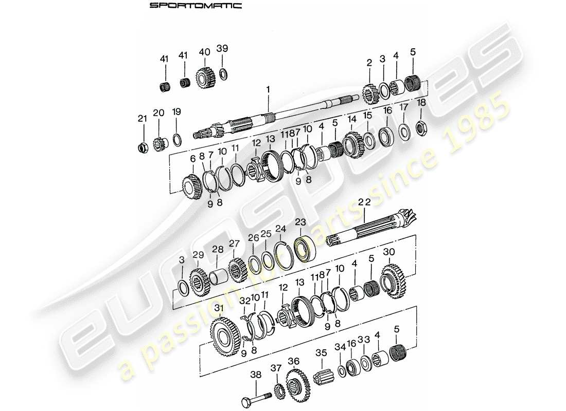 porsche 1977 (911) engranajes y ejes diagrama de piezas