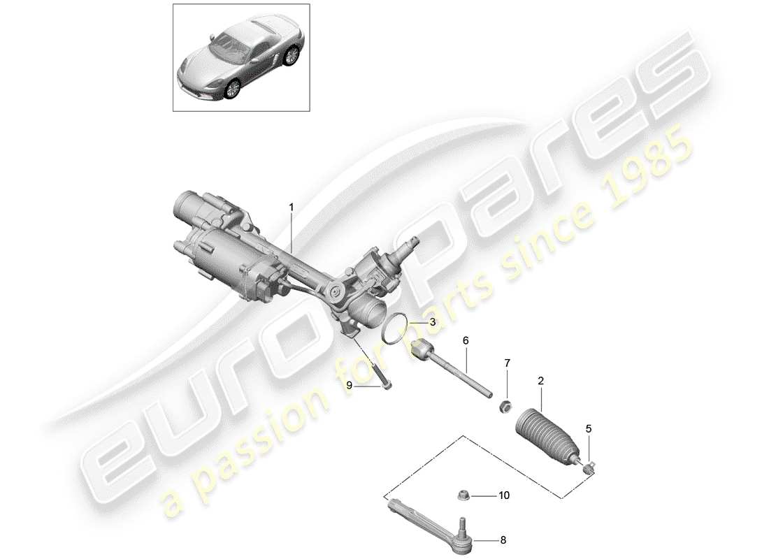 porsche 2018 (718 boxster) diagrama de piezas del mecanismo de dirección