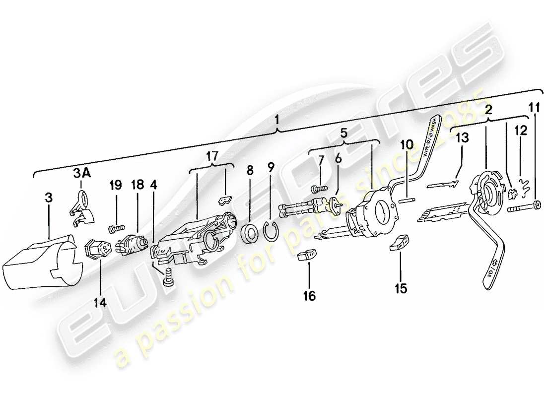 porsche 1979 (924) diagrama de piezas del interruptor de la columna de dirección