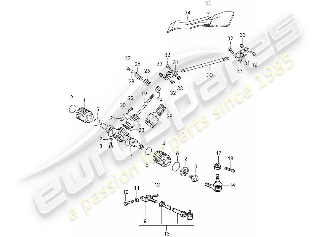 porsche 1973 (911) engranaje de dirección - enlace de dirección diagrama de piezas