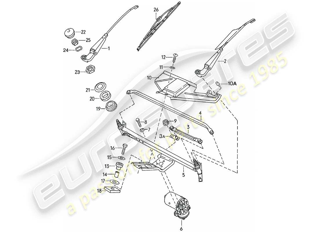 porsche 1982 (924) sistema de limpiaparabrisas diagrama de piezas