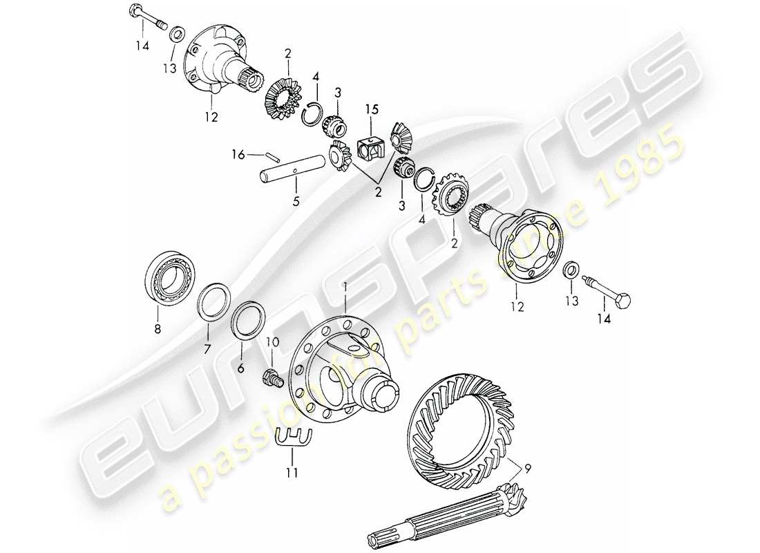 porsche 1973 (911) diferencial - para - caja de cambios manual - tipo 915 - y - sportomatic - tipo 925 - con: - diagrama de partes armadura
