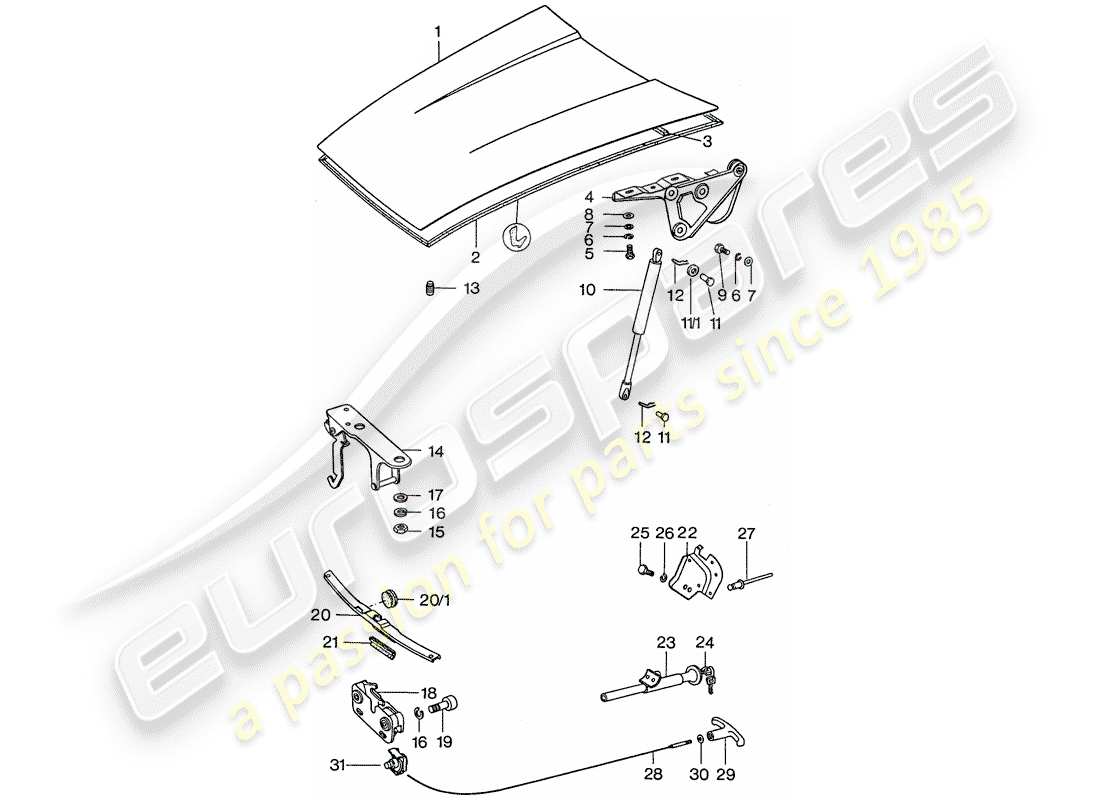 porsche 1975 (911) cubrir diagrama de piezas