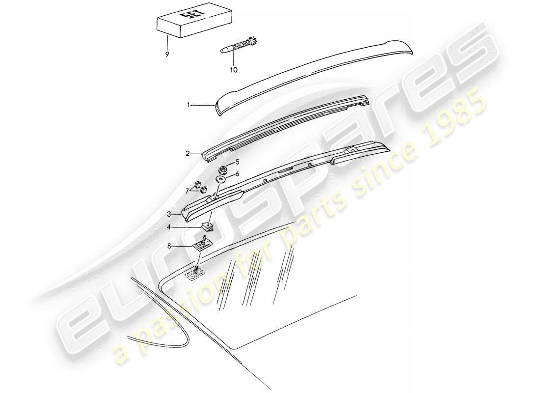 porsche 1994 (993) moldura de cubierta de techo diagrama de piezas