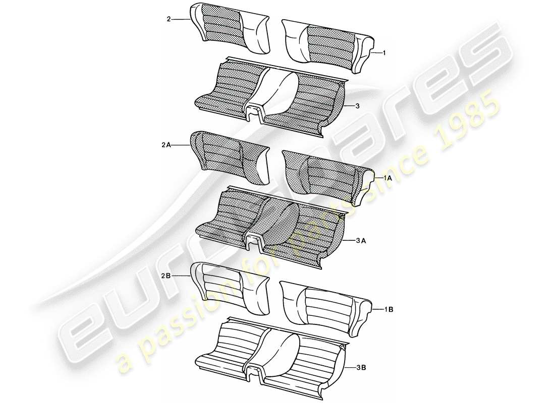 porsche 1987 (924s) asiento de emergencia - dividido diagrama de piezas