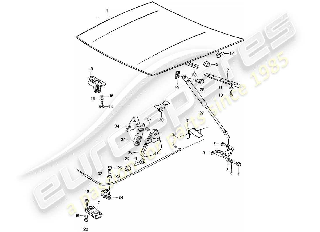 porsche 1987 (924s) cubierta - diagrama de piezas del actuador