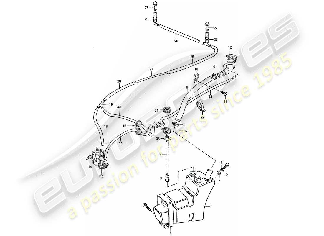 porsche 1977 (911) windshield washer unit diagrama de piezas