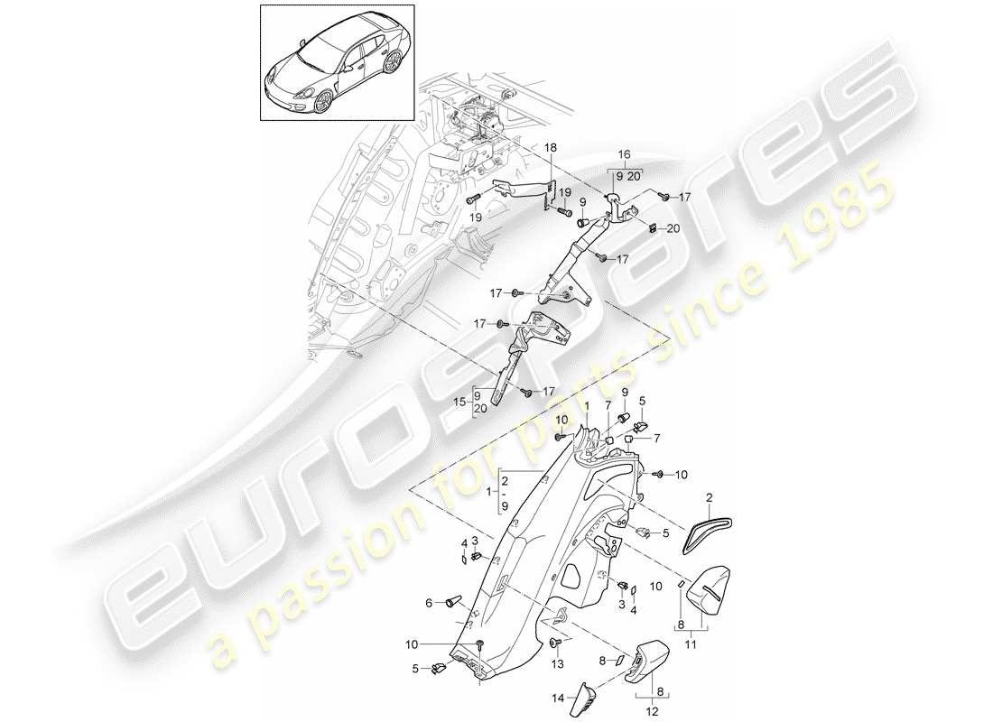 porsche 2014 (panamera 970) diagrama de piezas del revestimiento