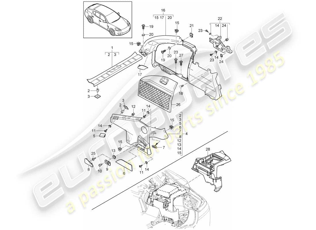 porsche 2014 (panamera 970) adornos diagrama de piezas