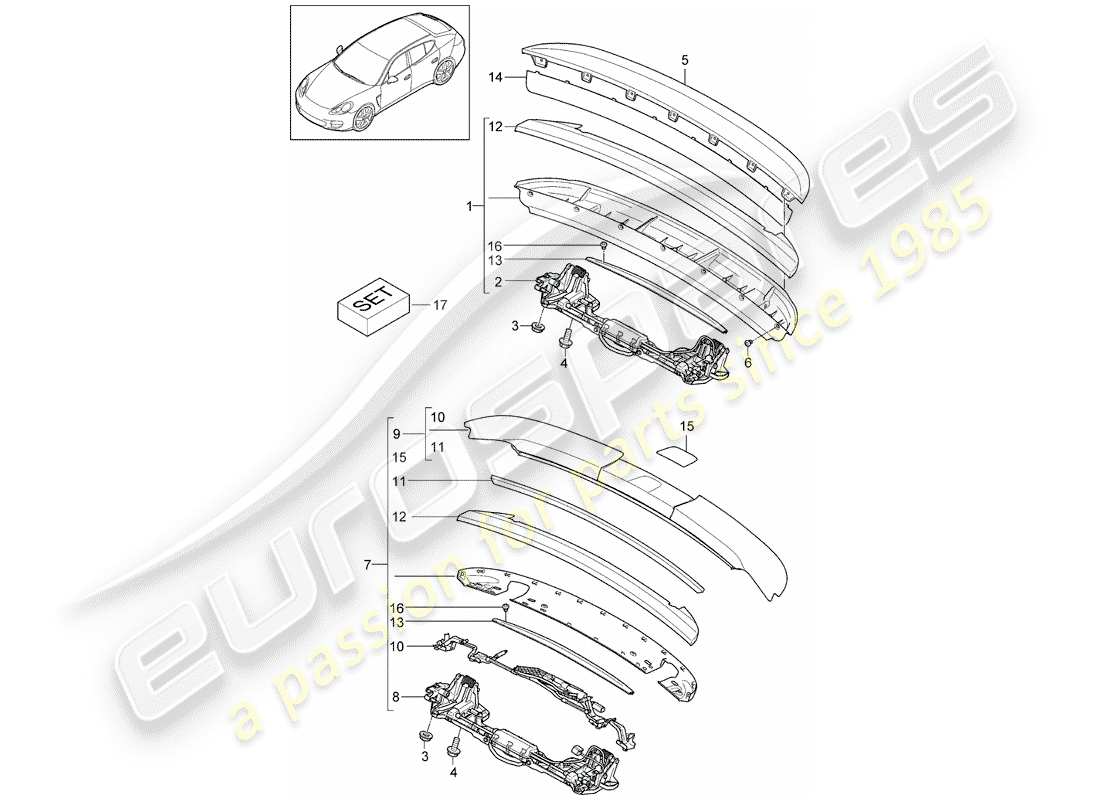 porsche 2014 (panamera 970) diagrama de piezas del spoiler trasero