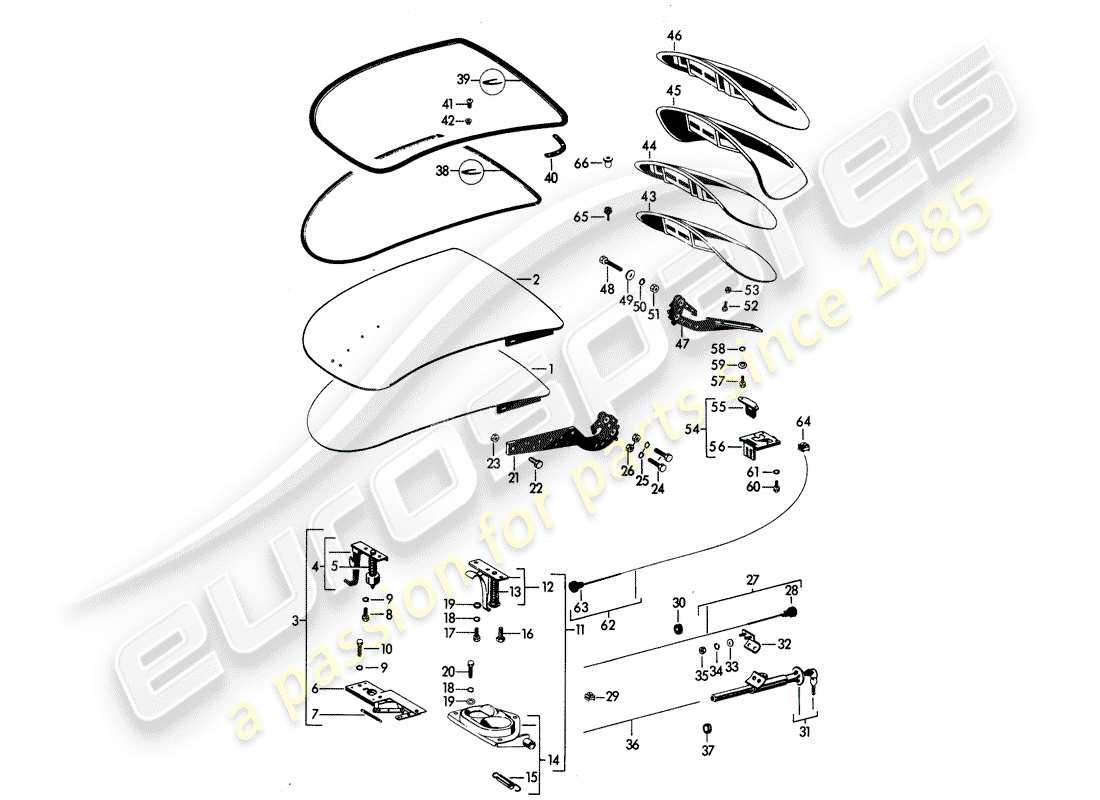 porsche 1963 (356b/356c) cubierta - - y - con piezas de instalación - para ajustar uso material de taller diagrama de piezas