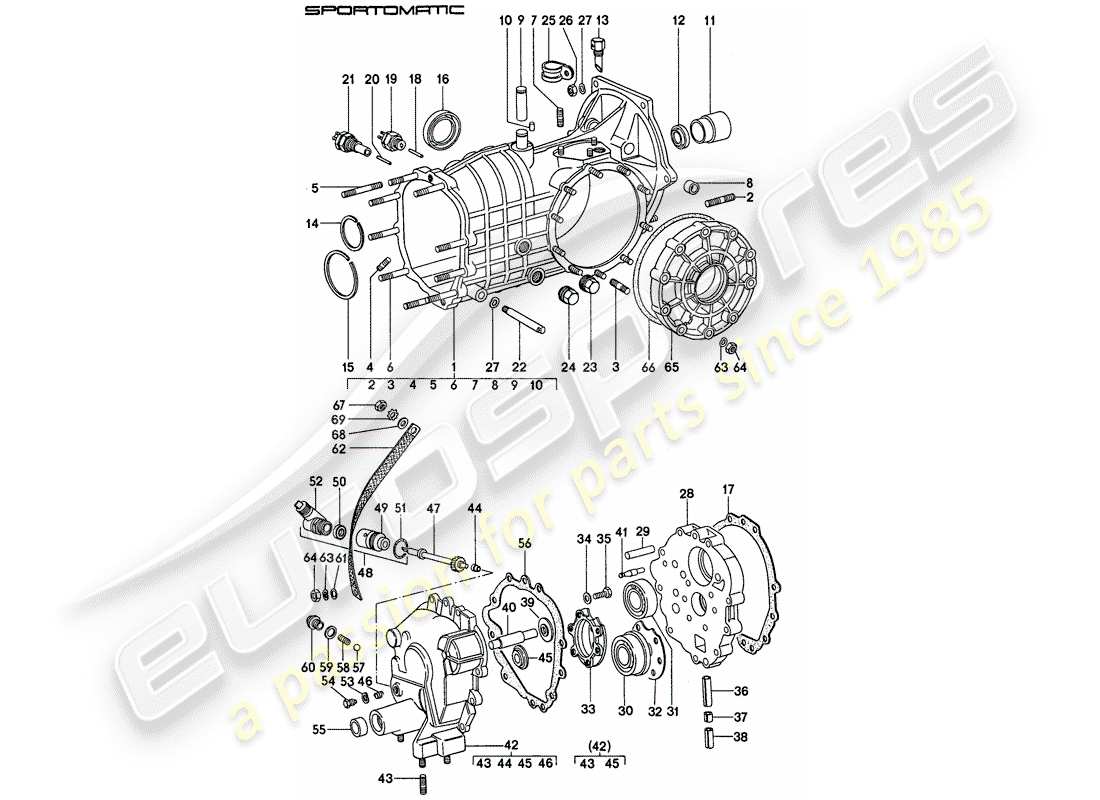 porsche 1976 (911) transmisión de reemplazo - caja de transmisión diagrama de piezas