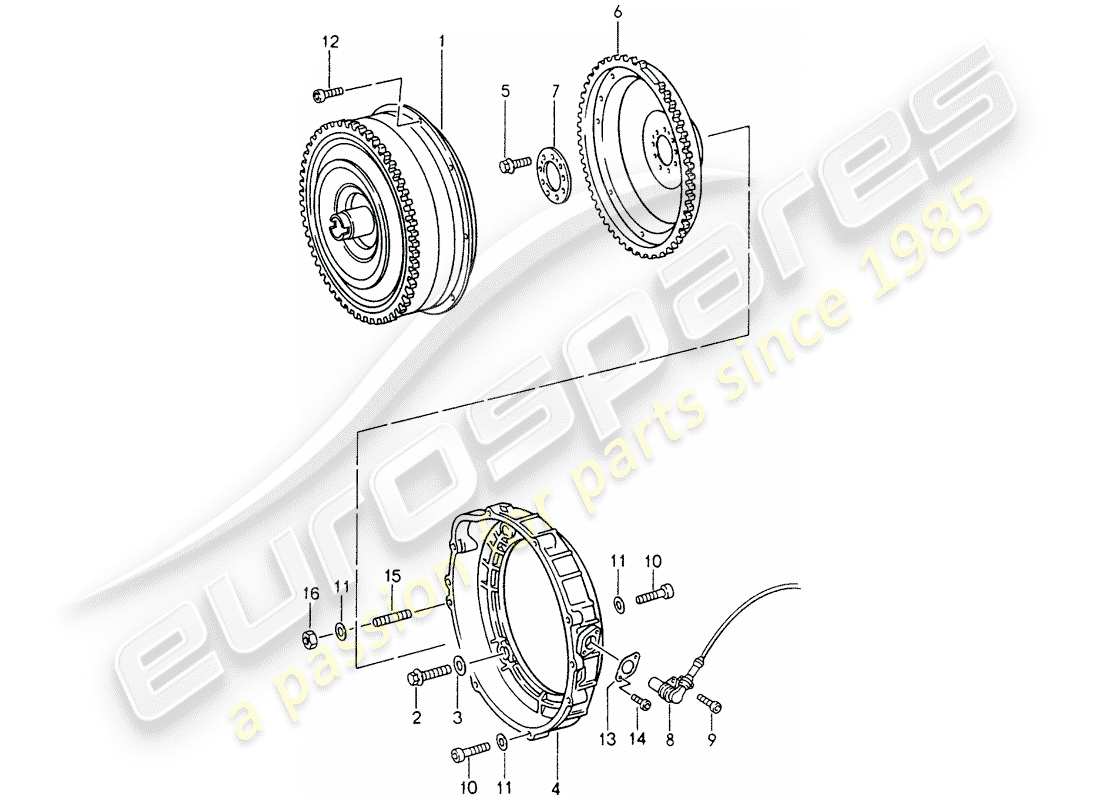 porsche 1995 (993) tiptronic - convertidor de par diagrama de piezas