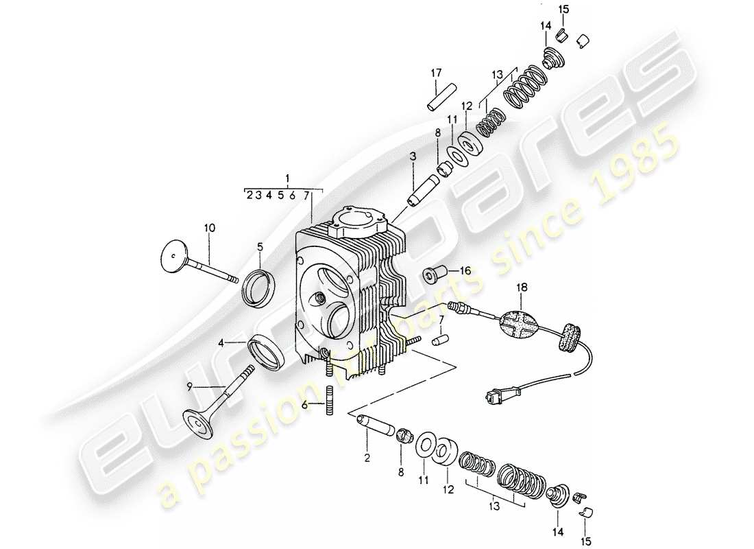 porsche 1997 (993) cabeza de cilindro diagrama de piezas