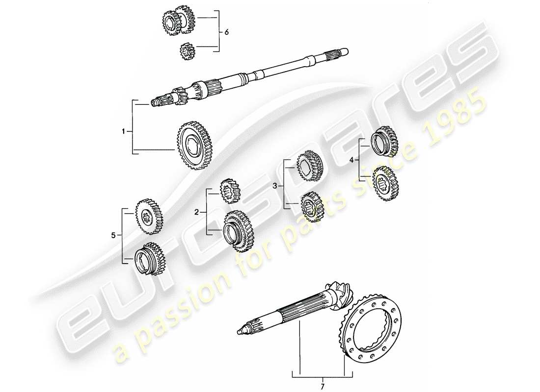 porsche 1986 (911) juegos de ruedas de engranaje - 5-speed diagrama de piezas