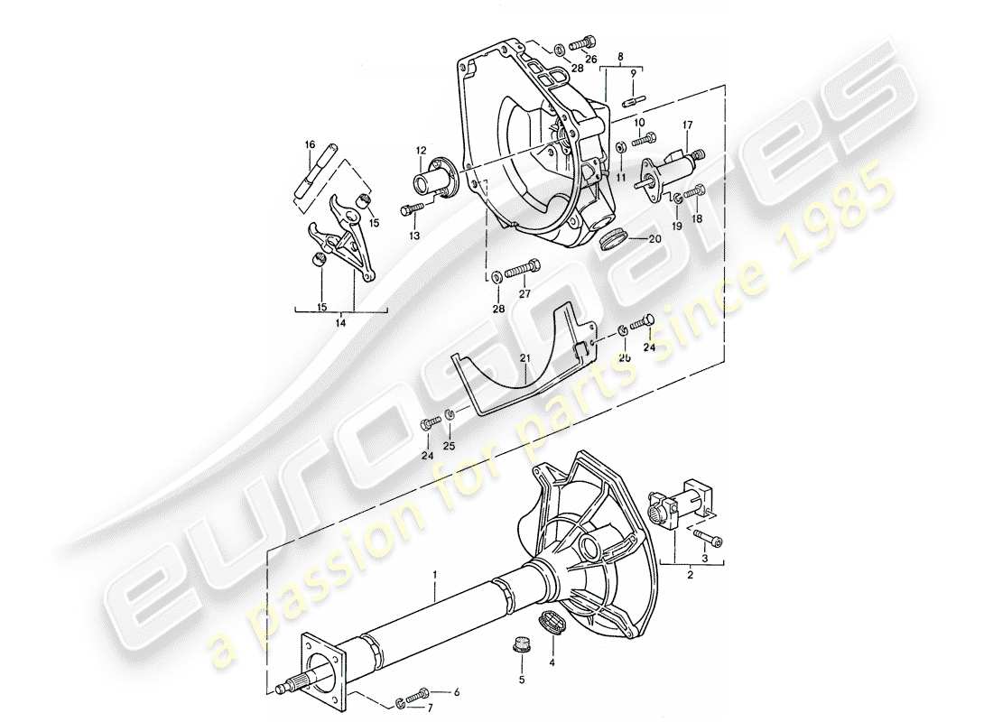 porsche 1987 (924s) tubo central - caja de cambios manual diagrama de piezas