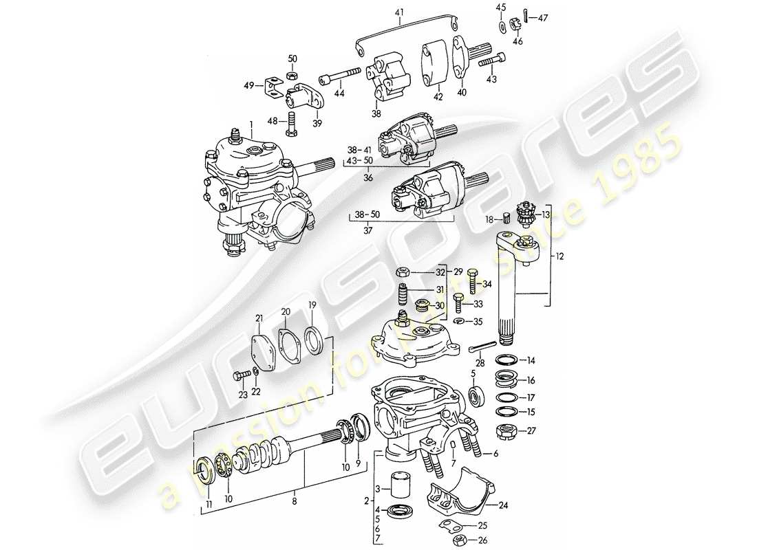 porsche 1964 (356b/356c) engranaje de dirección - acoplamiento de dirección diagrama de piezas