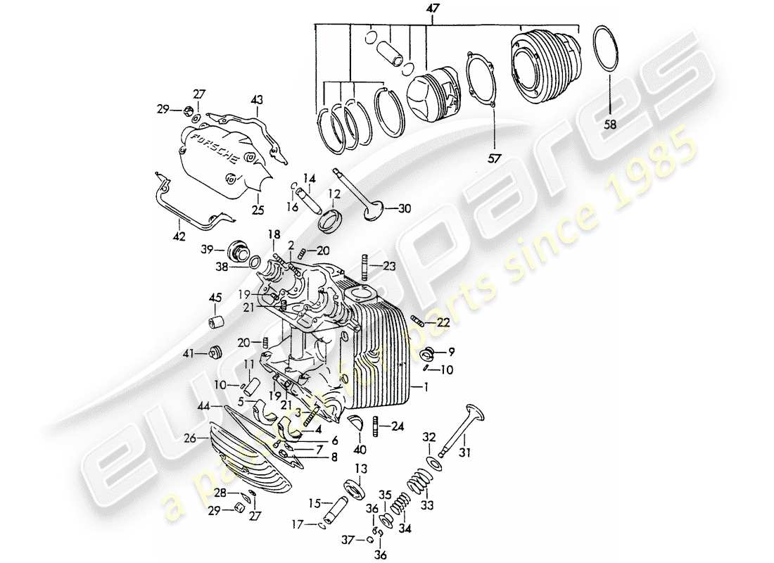 porsche 1964 (356b/356c) culata - cilindro con pistones diagrama de piezas