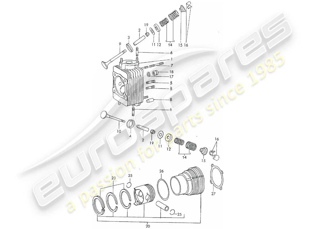 porsche 1972 (911) culata del cilindro - cilindro con pistones - d >> - mj 1971 diagrama de piezas