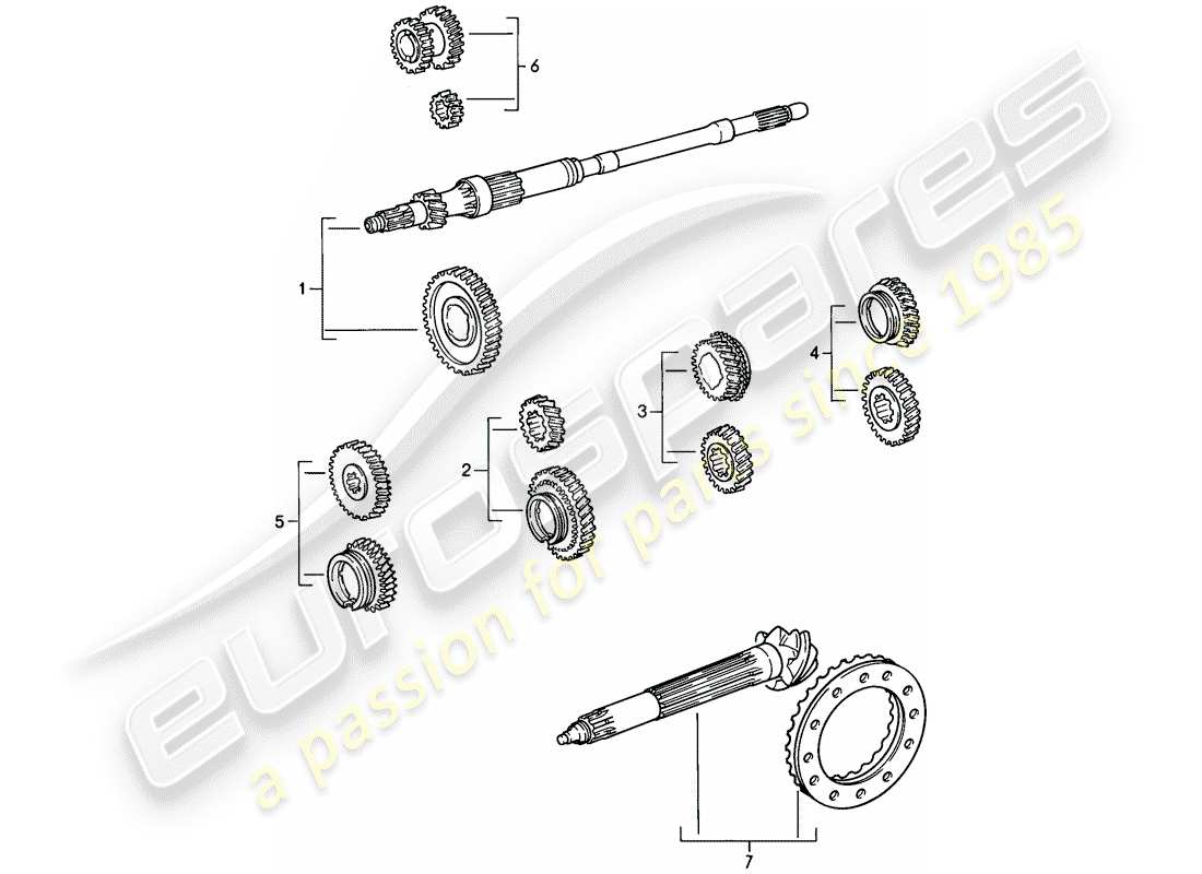 porsche 1987 (911) juegos de ruedas de engranaje - 5-speed diagrama de piezas