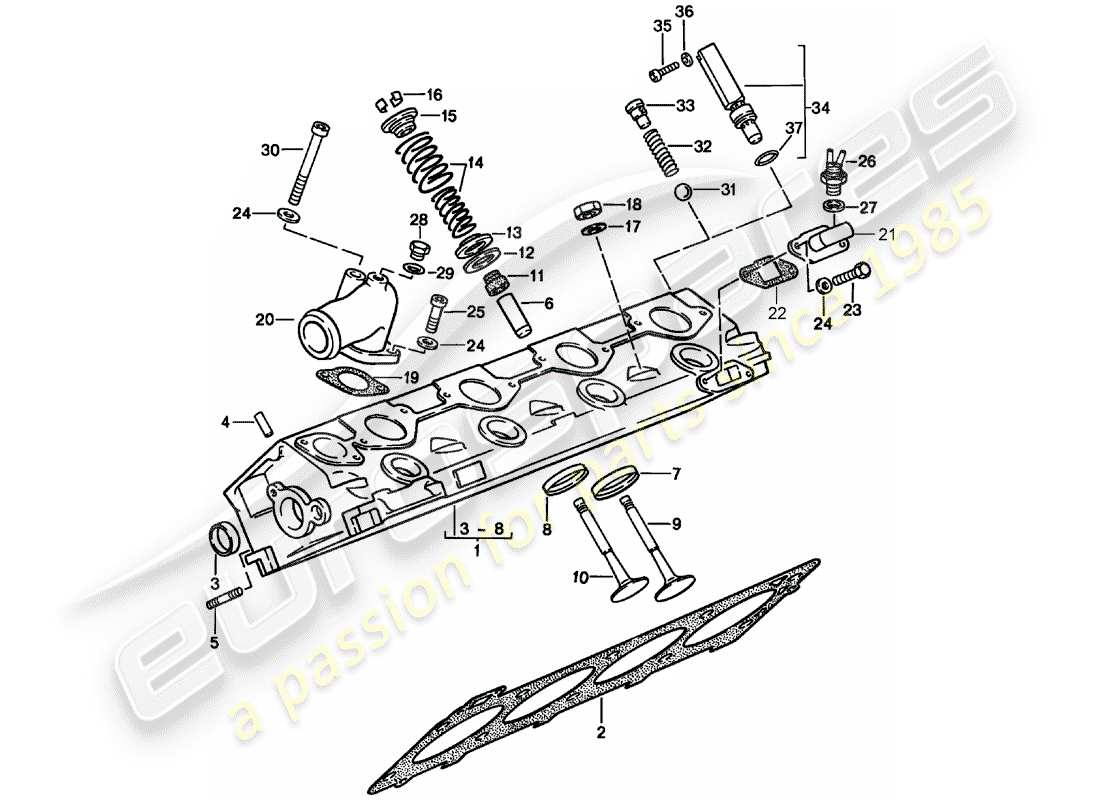 porsche 1988 (924s) cabeza de cilindro diagrama de piezas