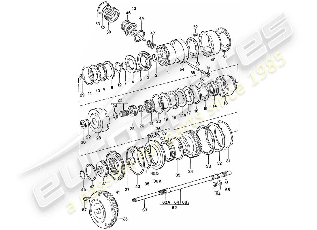 porsche 1988 (924s) control de transmisión - transmisión automática diagrama de piezas