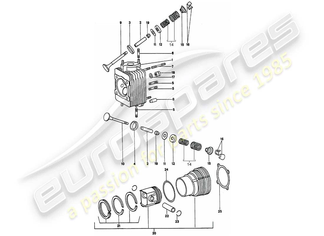 porsche 1975 (911) cabeza de cilindro diagrama de piezas
