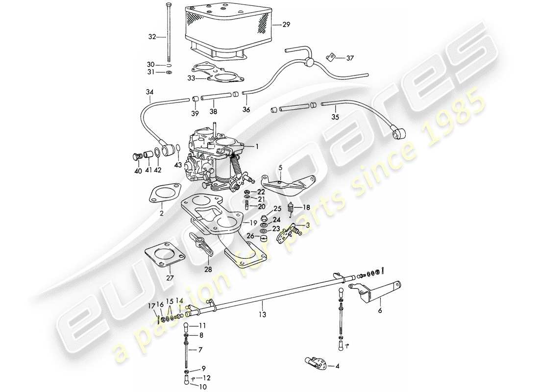 porsche 1964 (356b/356c) carburador - y - línea de suministro de combustible diagrama de piezas