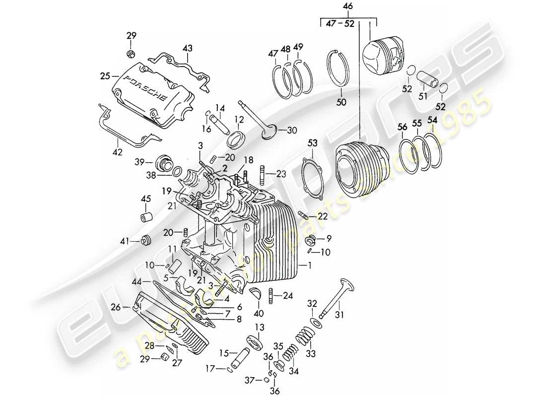 porsche 1961 (356b/356c) culata - cilindro con pistones diagrama de piezas