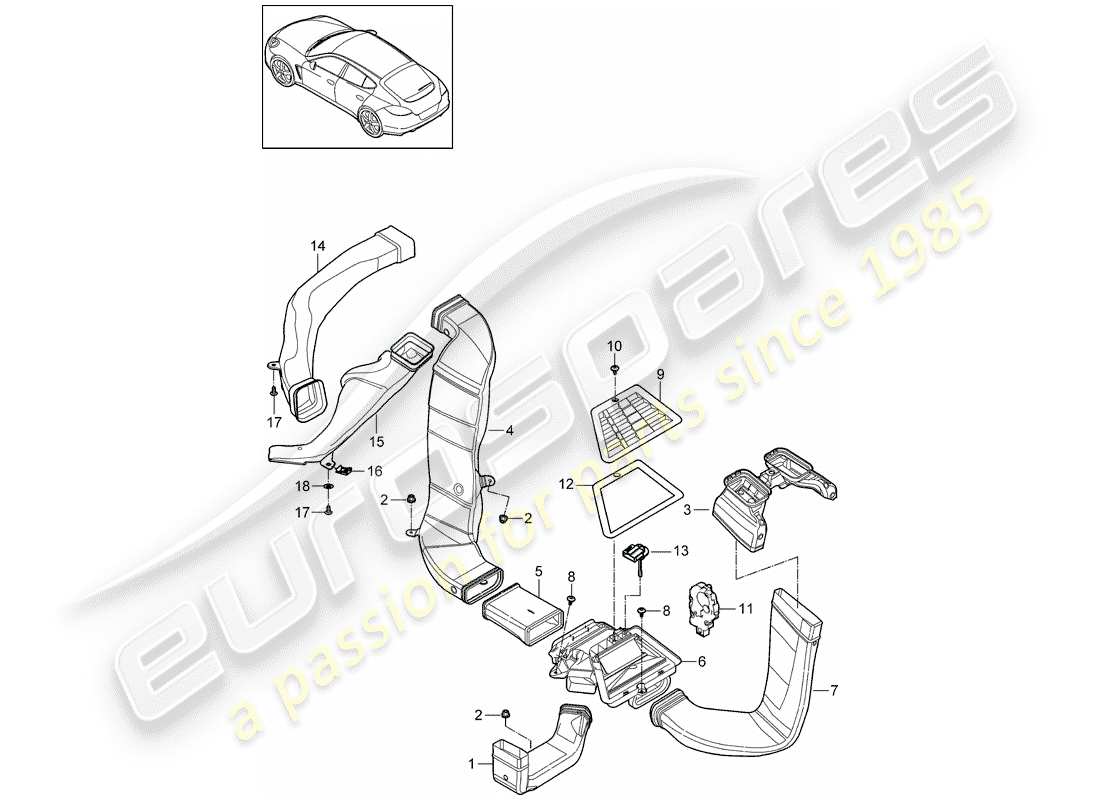porsche 2011 (panamera 970) diagrama de piezas del conducto de aire