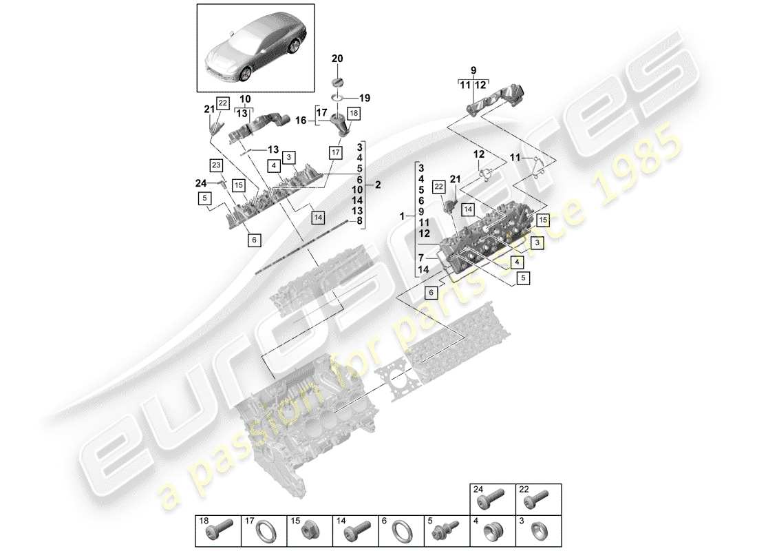 porsche 2018 (panamera 971-1) diagrama de piezas de la tapa de válvula
