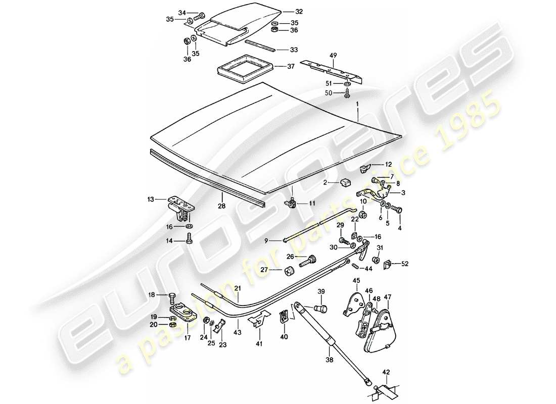 porsche 1981 (924) diagrama de piezas de la cubierta