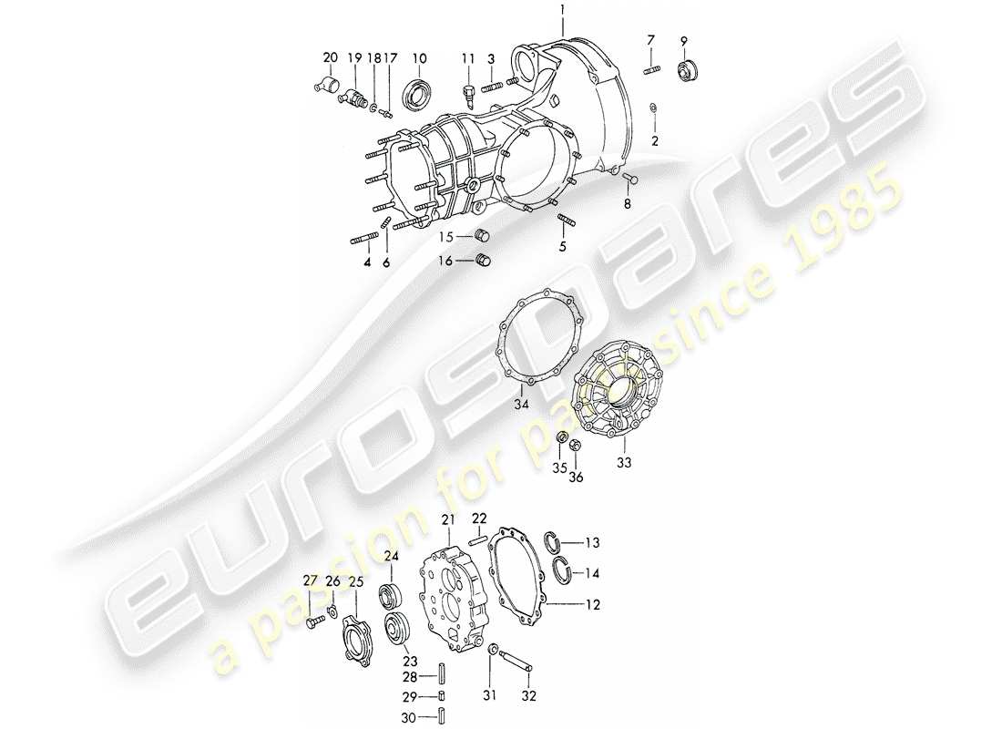 porsche 1972 (911) transmisión de repuesto - caja de la transmisión - fundición enfriada - d >> - mj 1970 diagrama de piezas