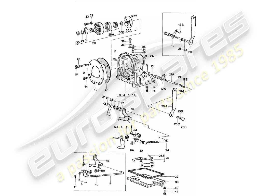 porsche 1981 (924) caja de transmisión - transmisión automática diagrama de piezas