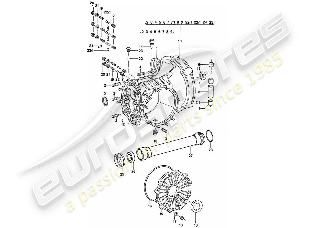 porsche 1976 (911) transmisión de reemplazo - caja de transmisión diagrama de piezas