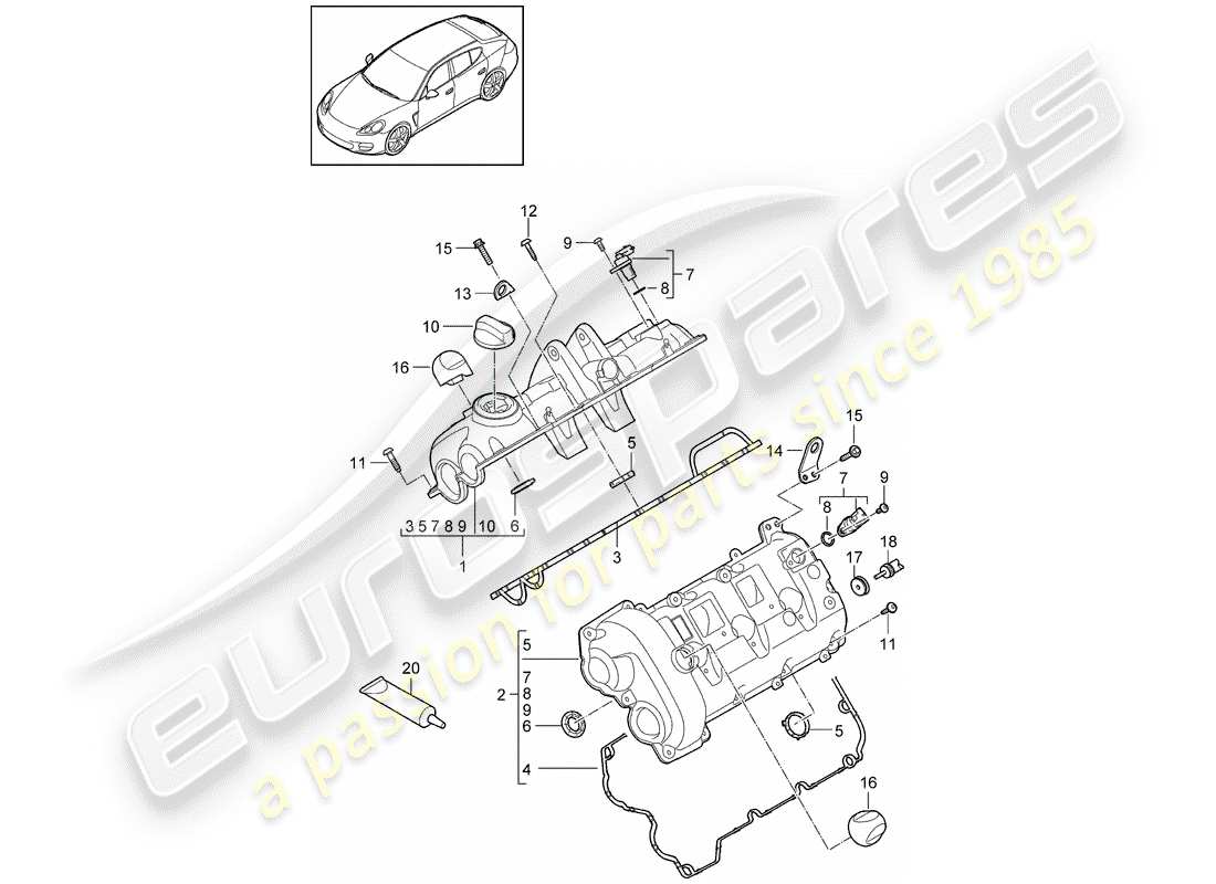 porsche 2014 (panamera 970) diagrama de piezas de la tapa de válvula