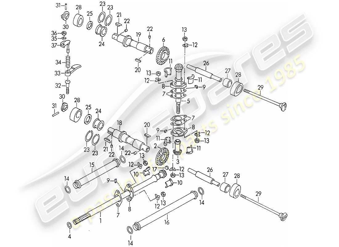 porsche 1964 (356b/356c) control de válvula diagrama de piezas