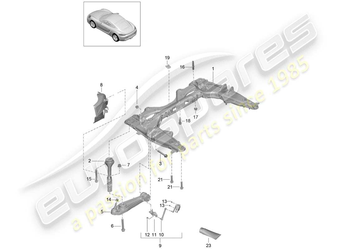 porsche 2020 (718 cayman) diagrama de piezas del travesaño